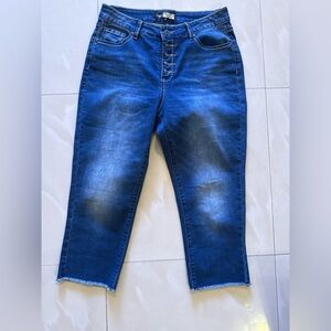 Suzanne Betro Distressed Stretch Cropped Denim Capri Jeans Womens Dark Wash 10